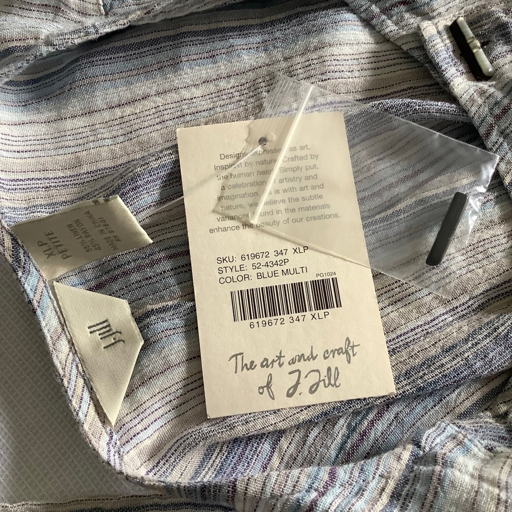 J. Jill Blue Multi Striped Linen Blend Toggle Button Top XLP 52-4342P